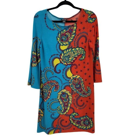 Muse Retro‎ 60's Dress S Multicolor Color Blocked Paisley Bell Sleeve Swing GoGo - Picture 3 of 13